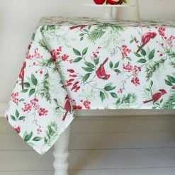 Promo ???? Benson Mills Festive Birds Fabric Printed Tablecloth 60 X 84 In. ❤️