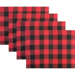 Flash Sale ⌛ Benson Mills Freeport Check Woven Vinyl Red And Black 13 In. X 18 In. Placemat 4 Pc. Set ✔️