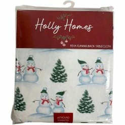New ???? Other Brands Holiday PEVA Flannel-Back Tablecloth Snowmen ✔️